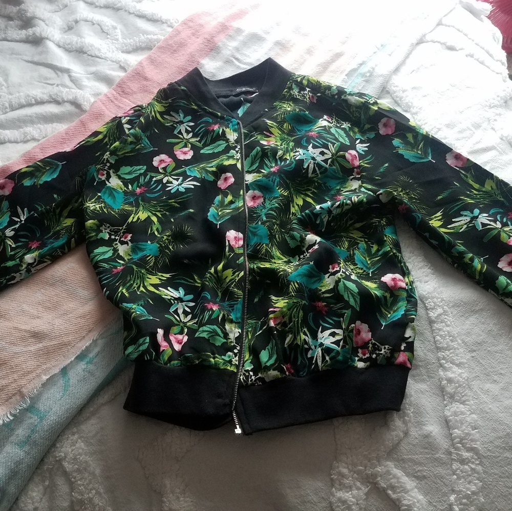 Sheer floral bomber